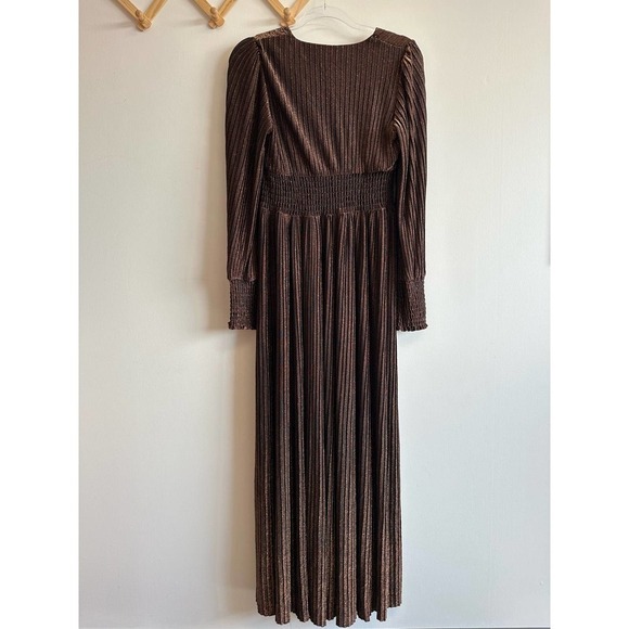 NWT Boden Metallic Brown Jersey Maxi Dress V-Neck Long Sleeve Size 6P Cinched - Picture 15 of 15
